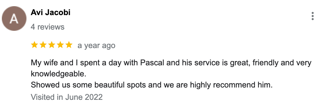 Five star review – passenger feedback