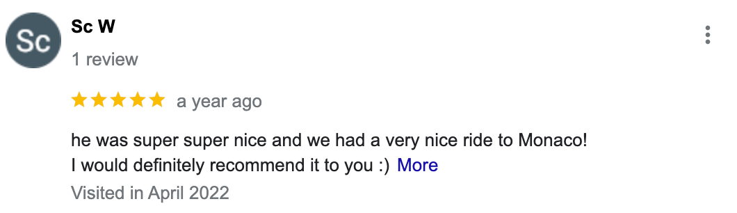 Five star review – Monaco ride recommendation