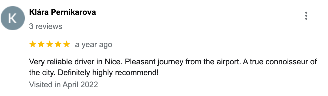Five star review – passenger feedback